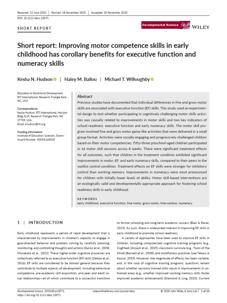 Short Report Improving Motor Competence Skills in Early Childhood Has ...
