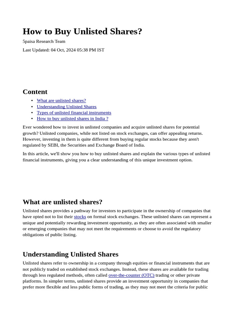 About Unlisted Shares | PDF