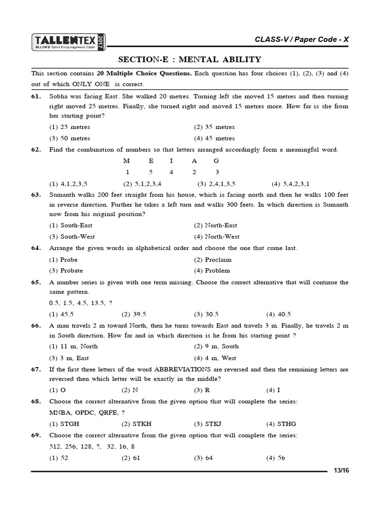 Mental Ability A1 | PDF