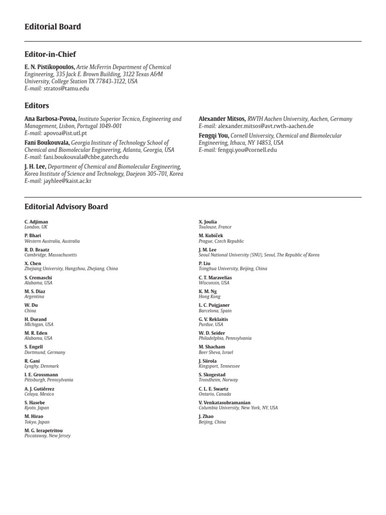 Editorial Board 2024 Computers Chemical Engineering Pdf