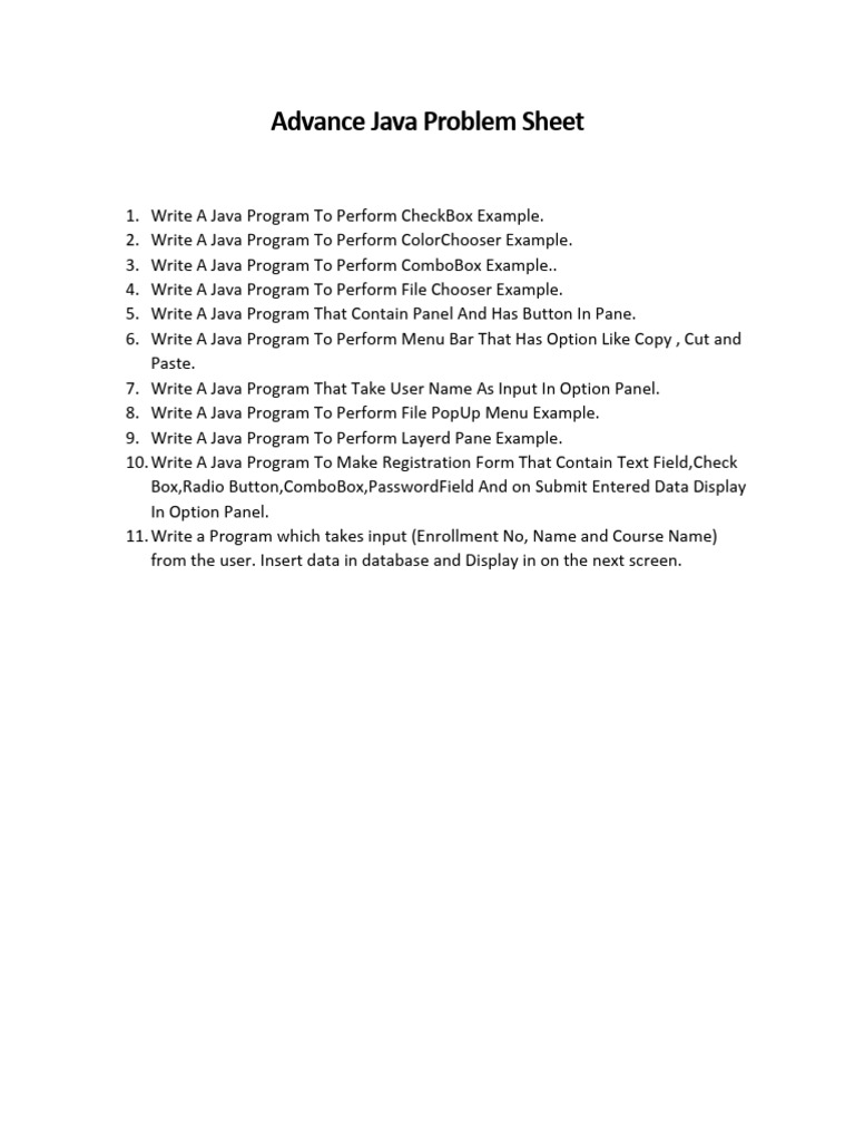 Advance Java Problem Sheet | PDF