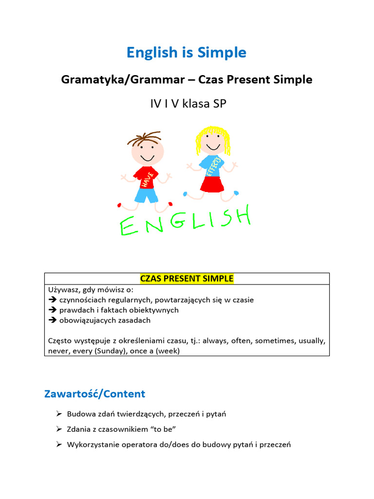 E-Book. EnglishisSimple. Czas Present Simple - Kl. 4 I 5 SP | PDF