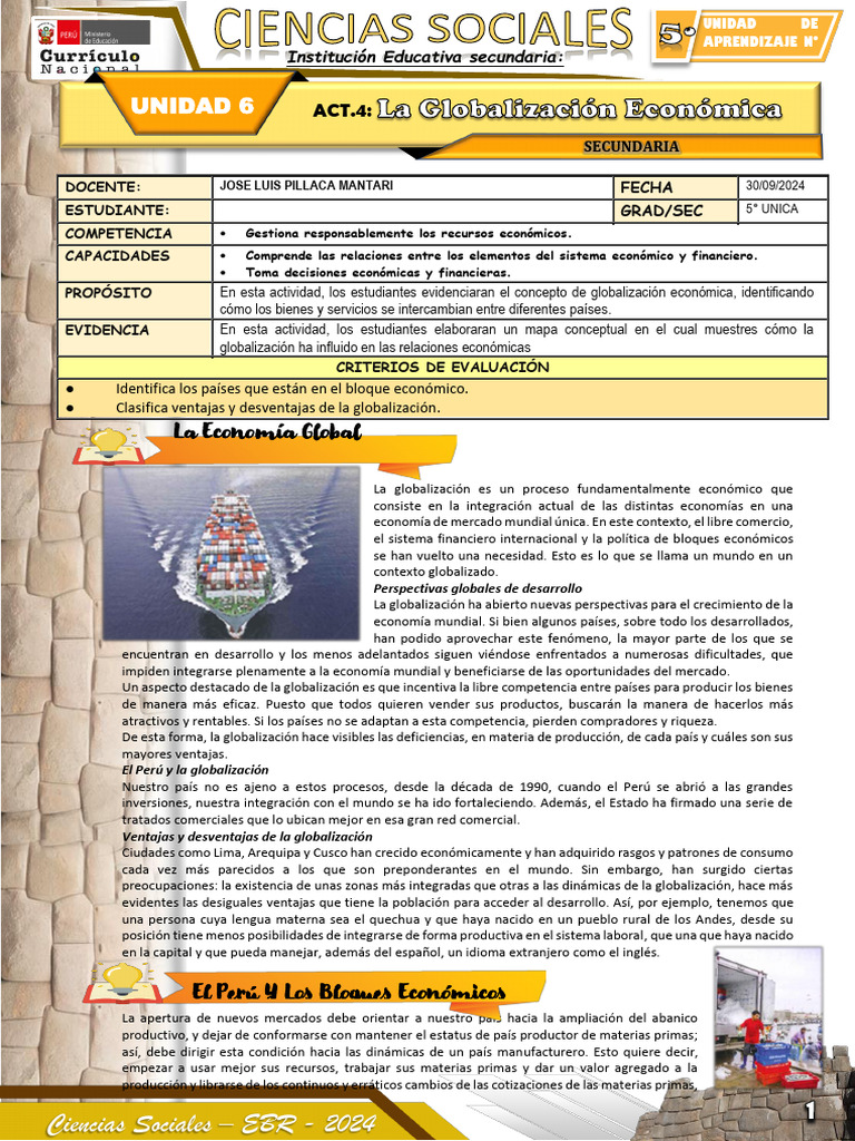 Ficha de Actividad CCSS 5° - Semana 4 | PDF