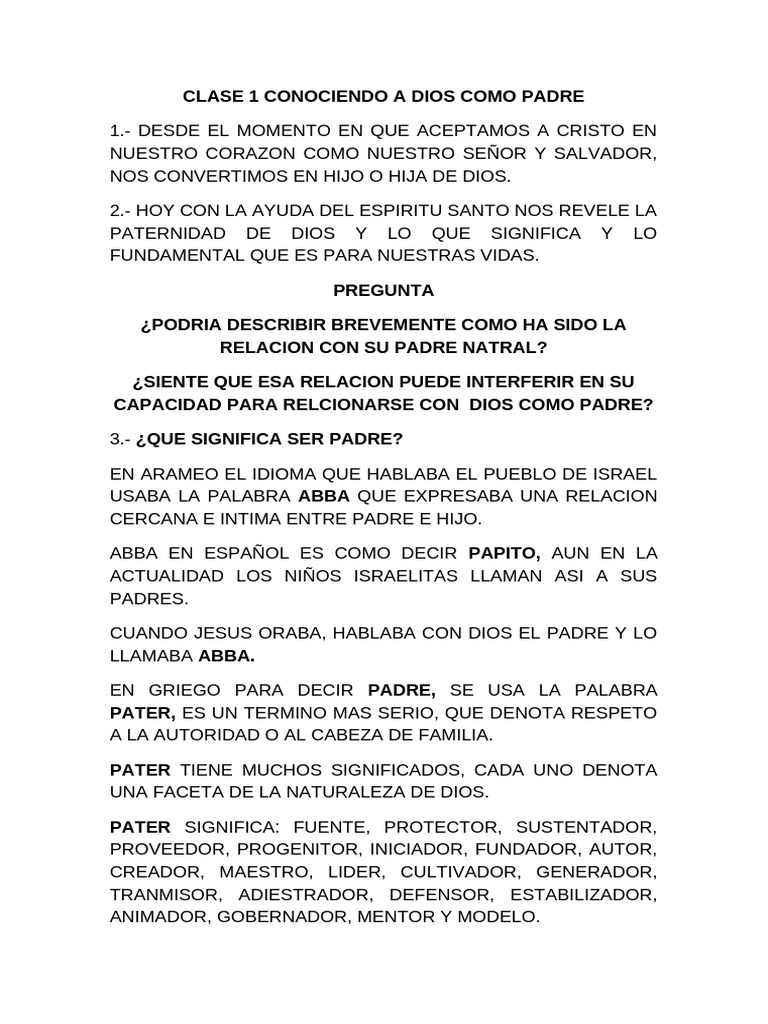 Clase 1 Conociendo A Dios Como Padre | PDF