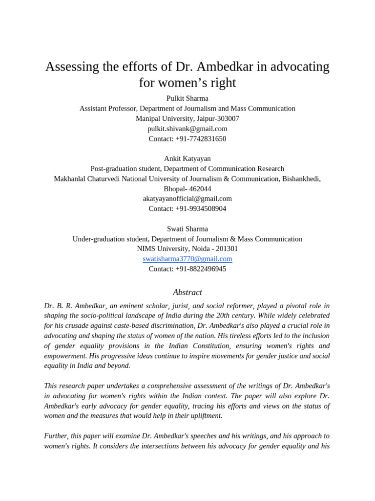 Assessing The Efforts of DR Ambedkar in Advocating For Women's Rights | PDF