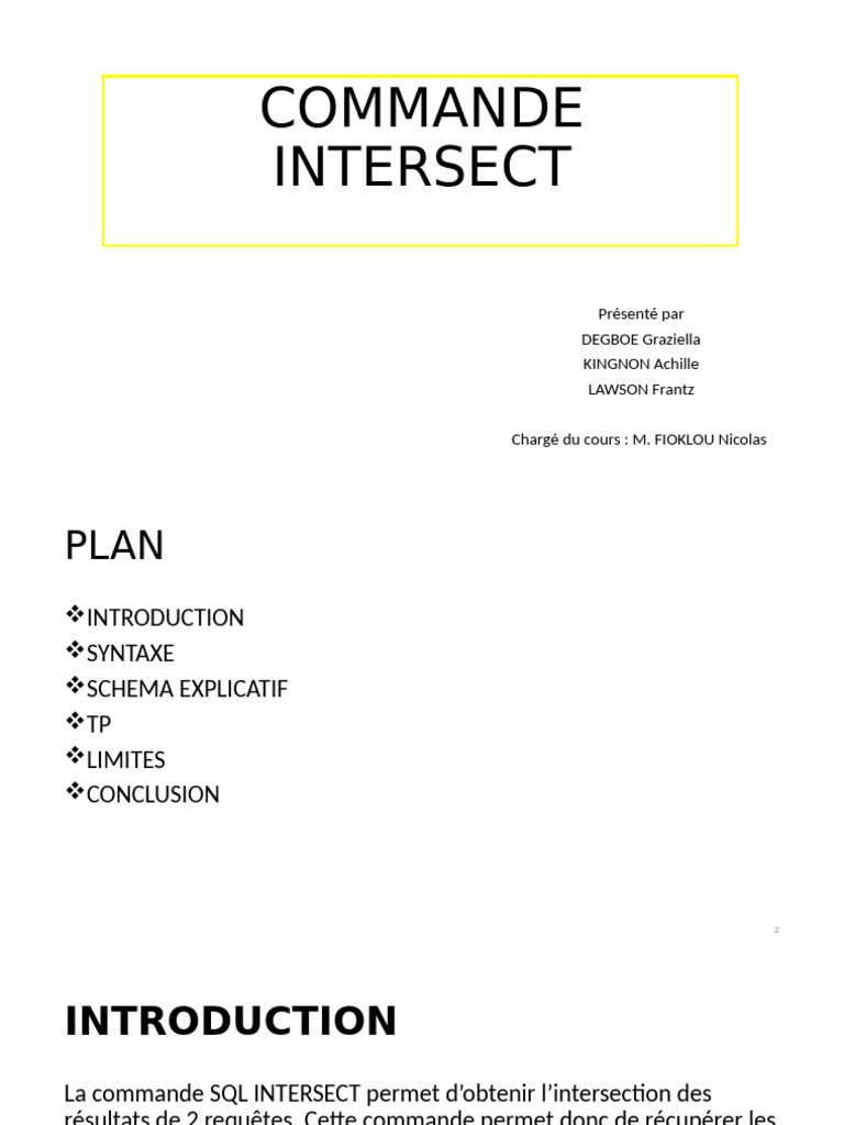 Commande Intersect | PDF