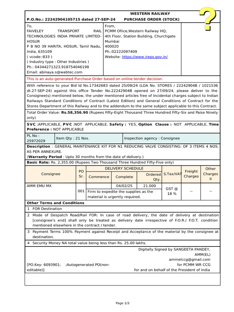 This Is An Auto-Generated Purchase Order Based On Online Tender ...