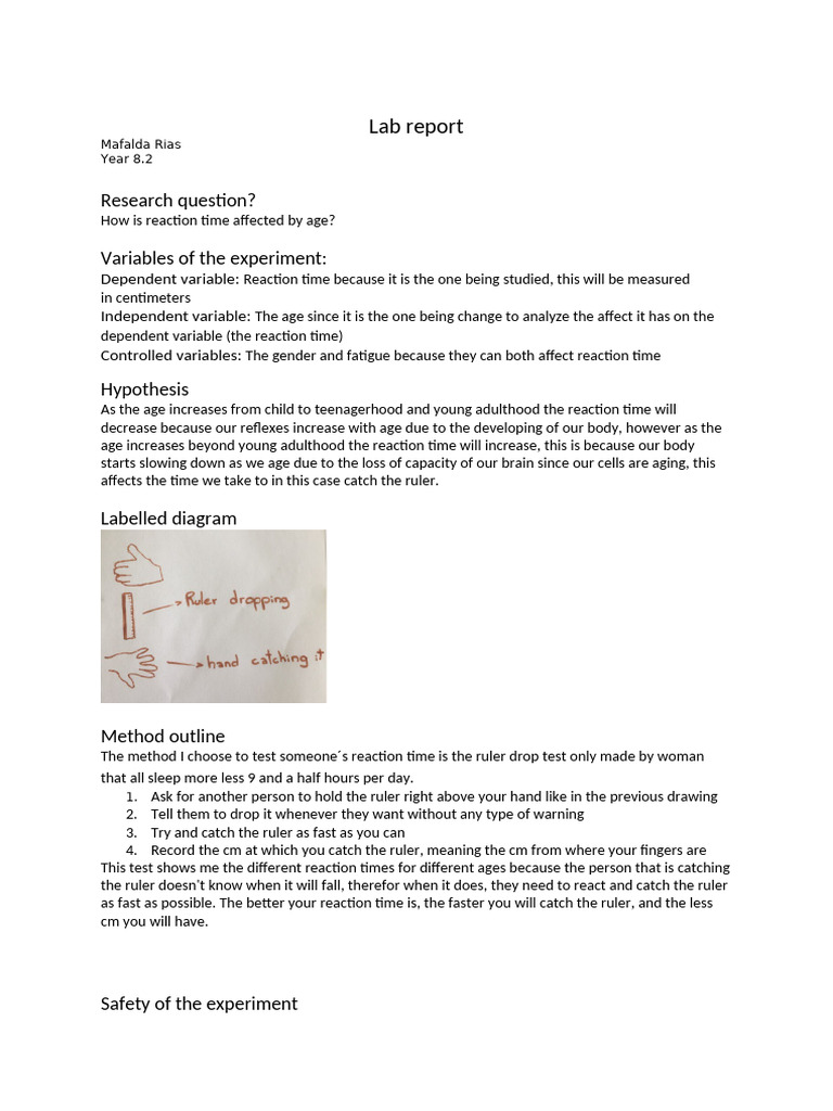 Lab Report Reaction Time | PDF