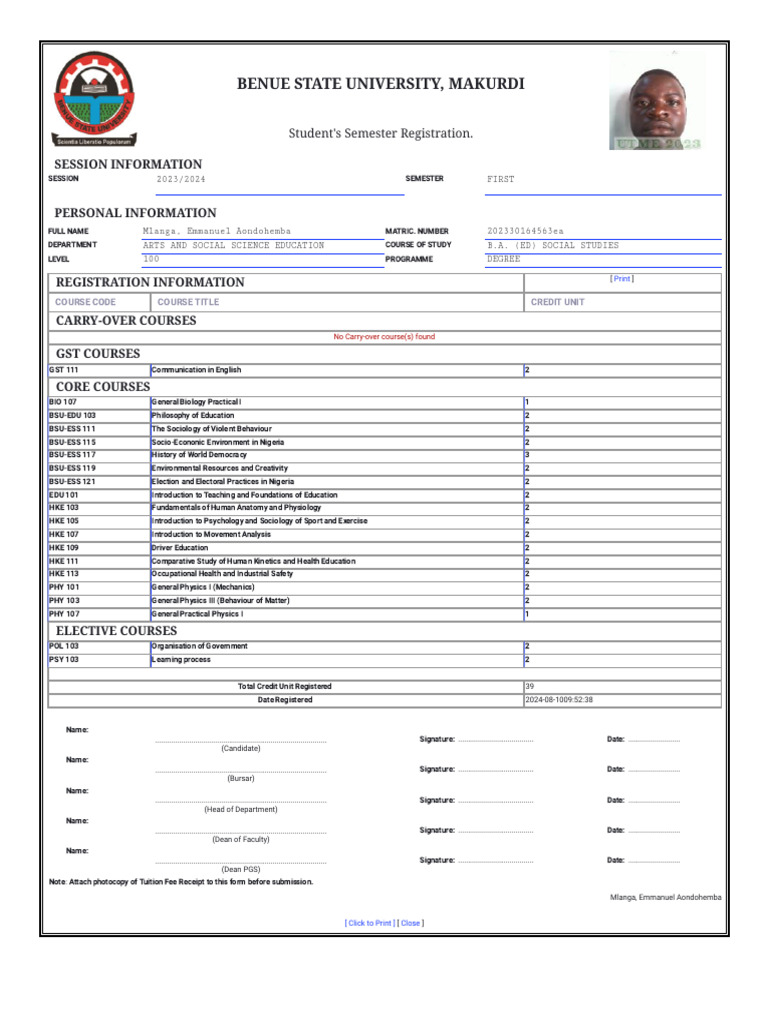 Benue State University, Makurdi - Semester Registration | PDF | Liberal ...