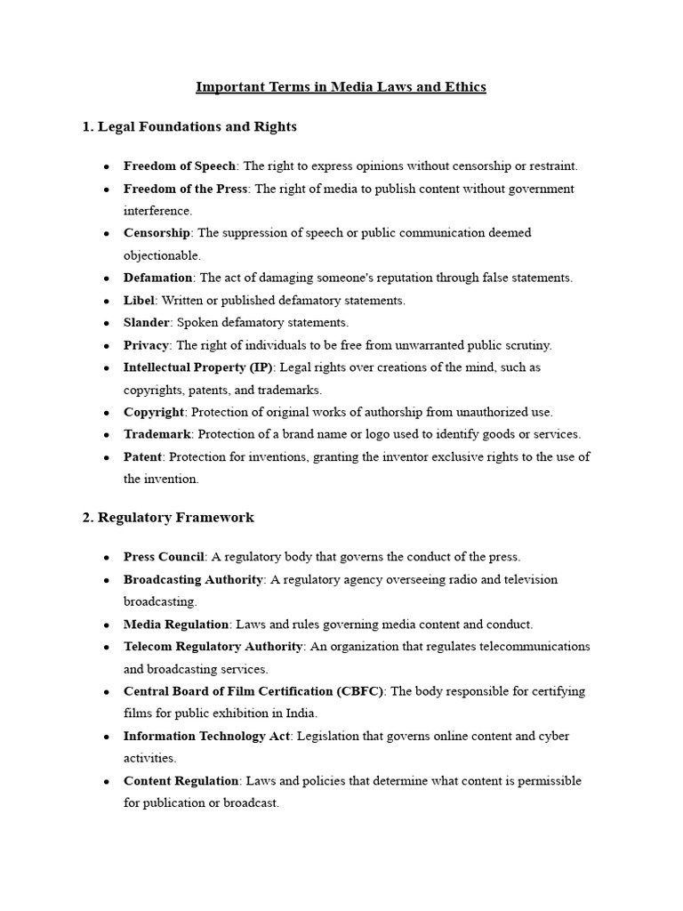Important Terms in Media Laws and Ethics | PDF