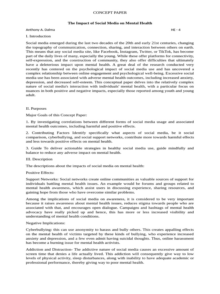 The Impact of Social Media On Mental Health (Concept Paper) | PDF ...