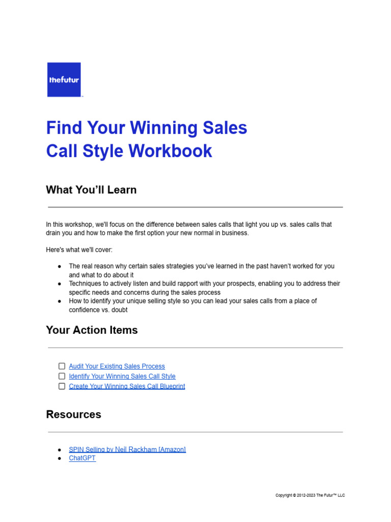 002 - Find Your Winning Sales Call Style Workbook | PDF