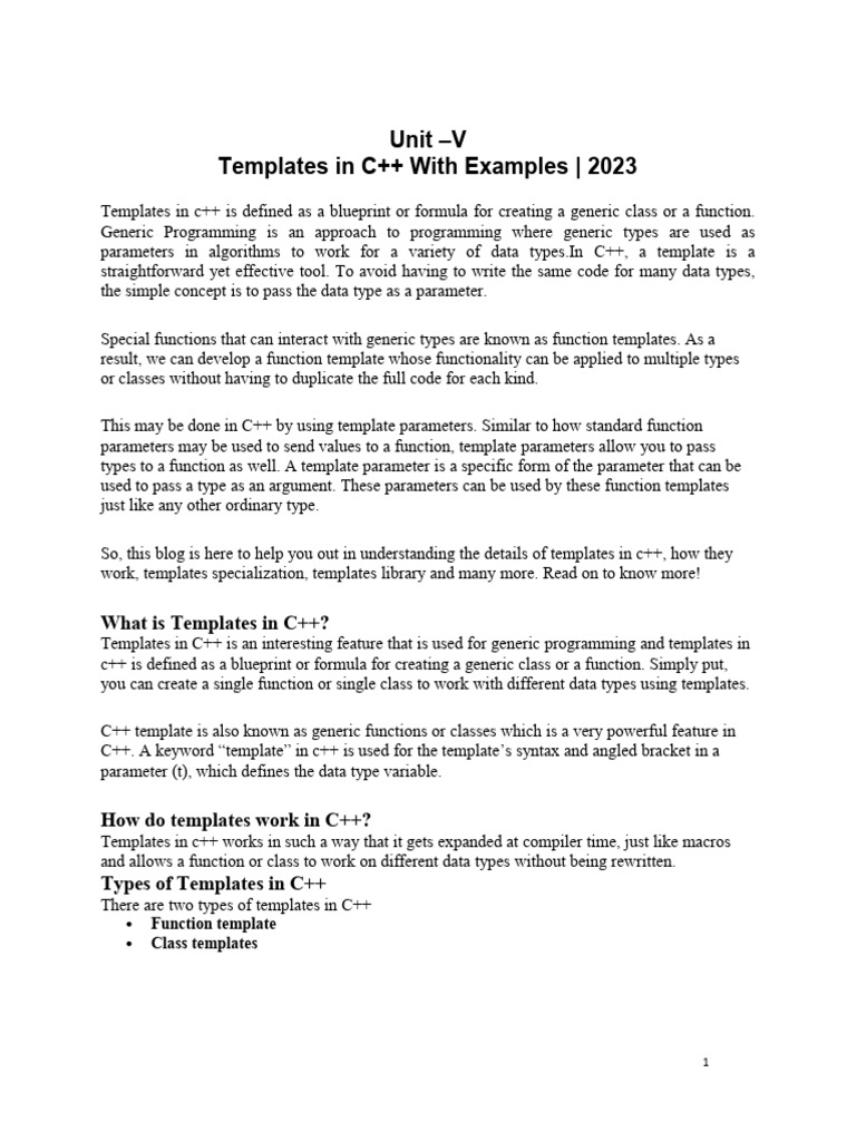C++ Templates: Concepts and Examples | PDF | C++ | Parameter (Computer ...