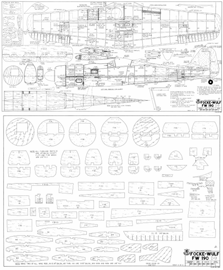 Plans Et Instructions Pour Modèle Réduit Focke Wulf FW 190 D-9 à L'échelle 1/6 - Neuf