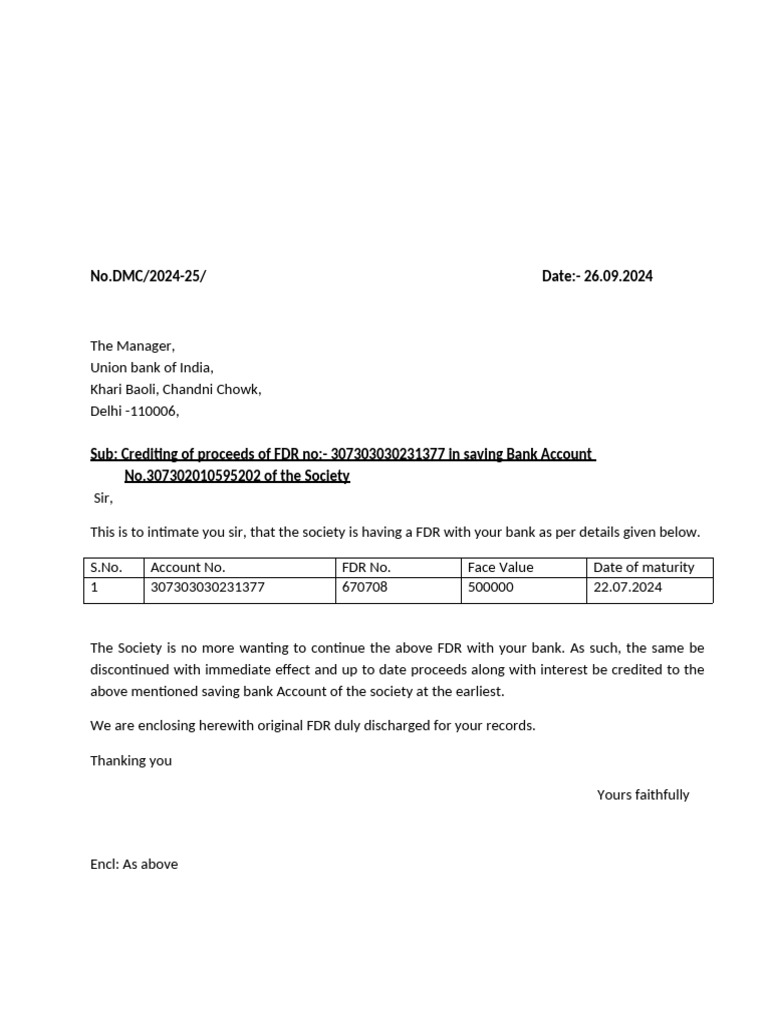 Fdr. Crediting in Account Sbi | PDF