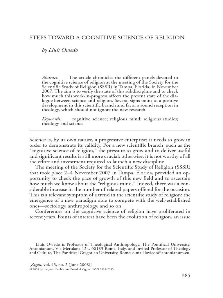 OVIEDO Steps Toward A Cognitive Science of Religion | PDF