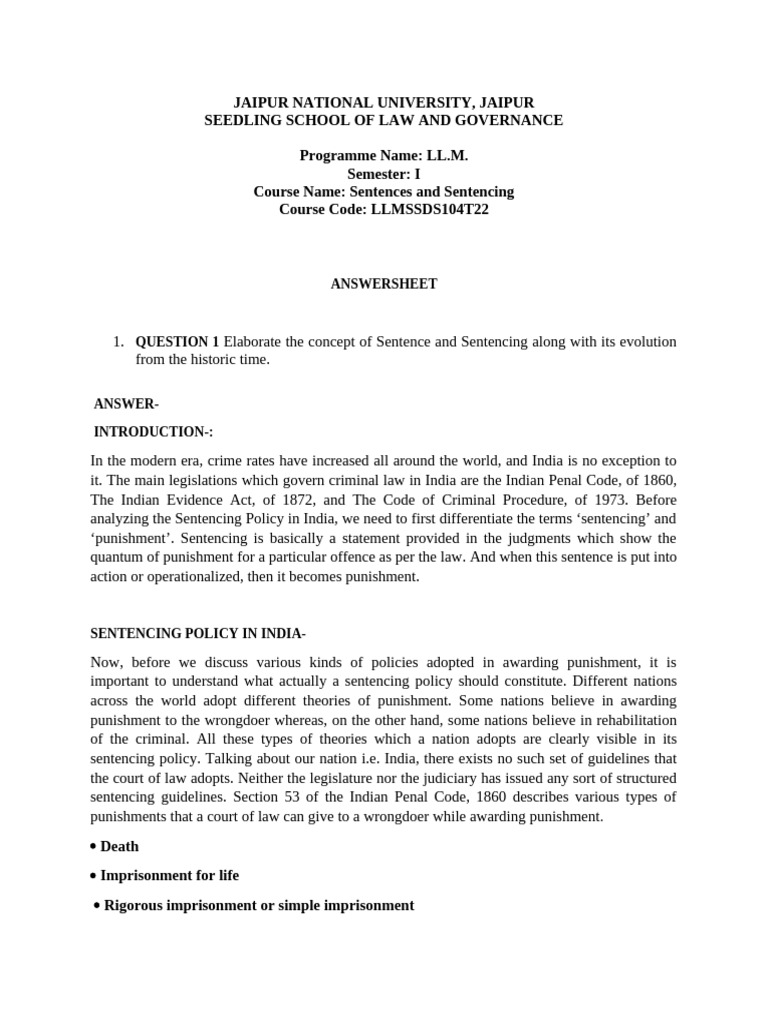 Answersheet Sentence and Sentencing Anita Chaudhary | PDF