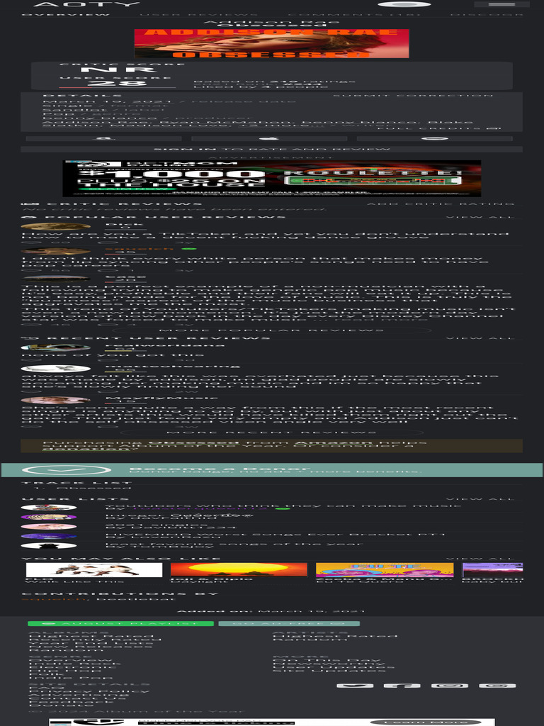 Addison Rae - Obsessed - Reviews - Album of The Year | PDF