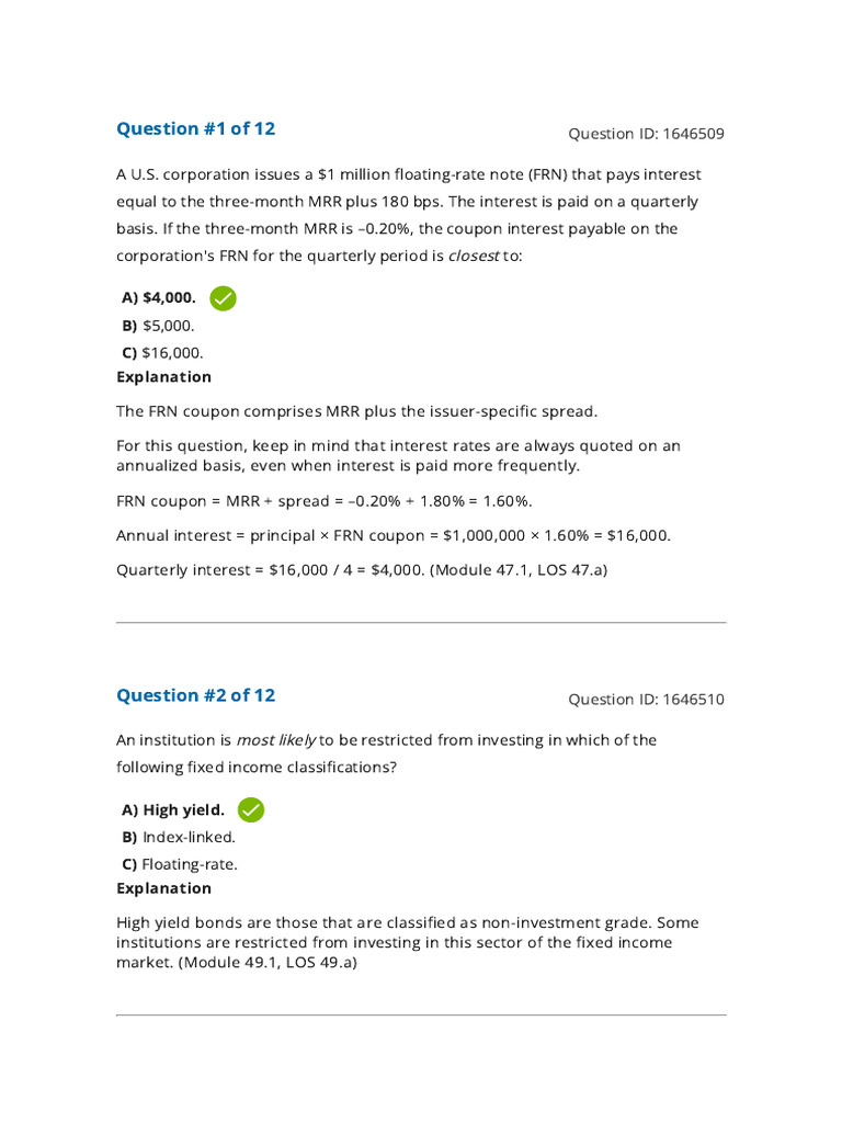 Fixed Income - Answers | PDF