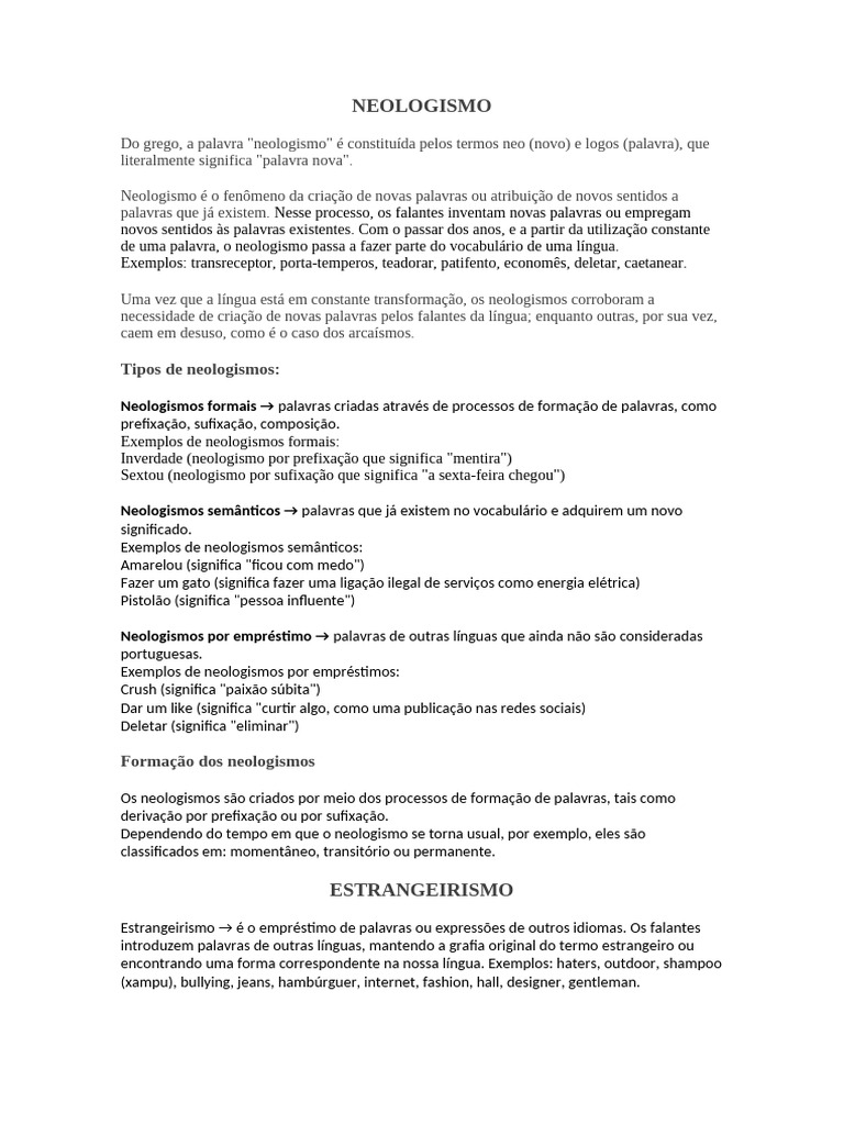 NEOLOGISMO Letramento | PDF