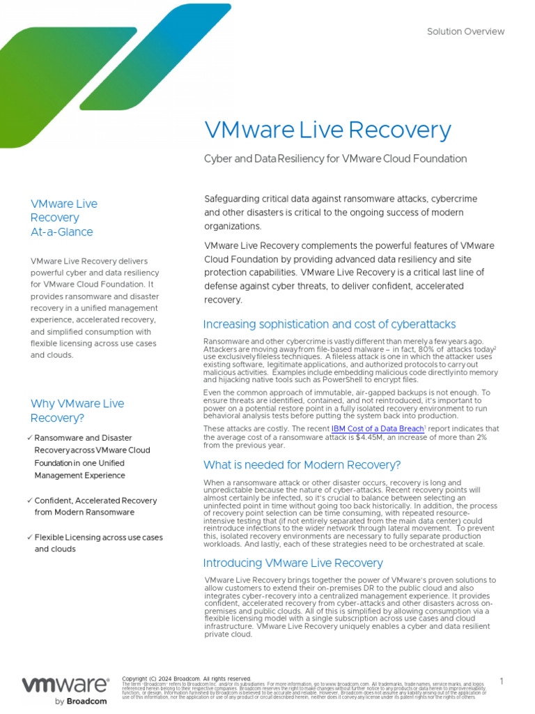 Vmware Live Recovery Solution Guide | PDF