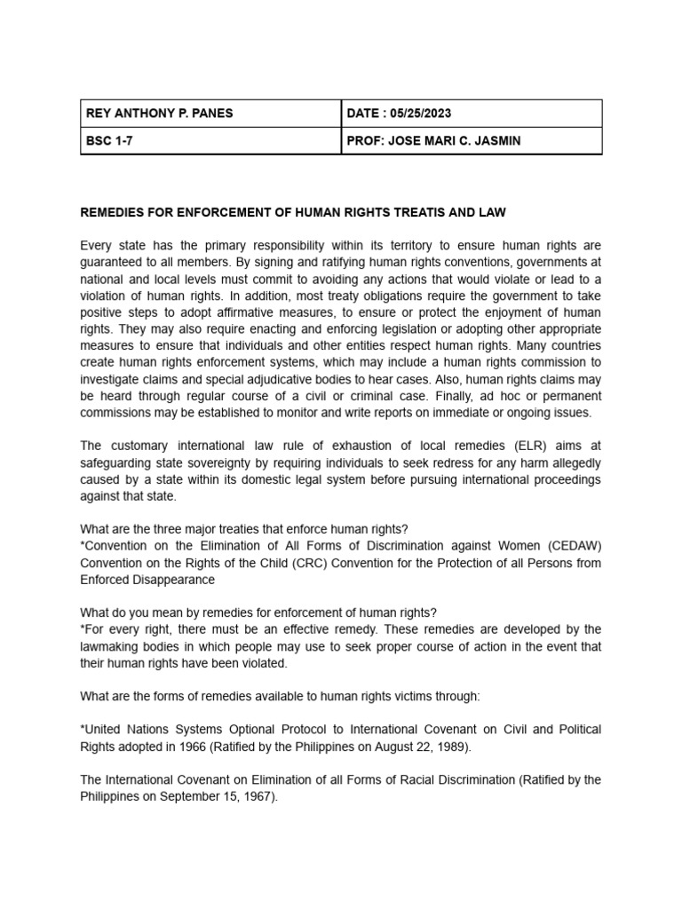 Remedies for Human Rights Enforcement | PDF | International Criminal ...