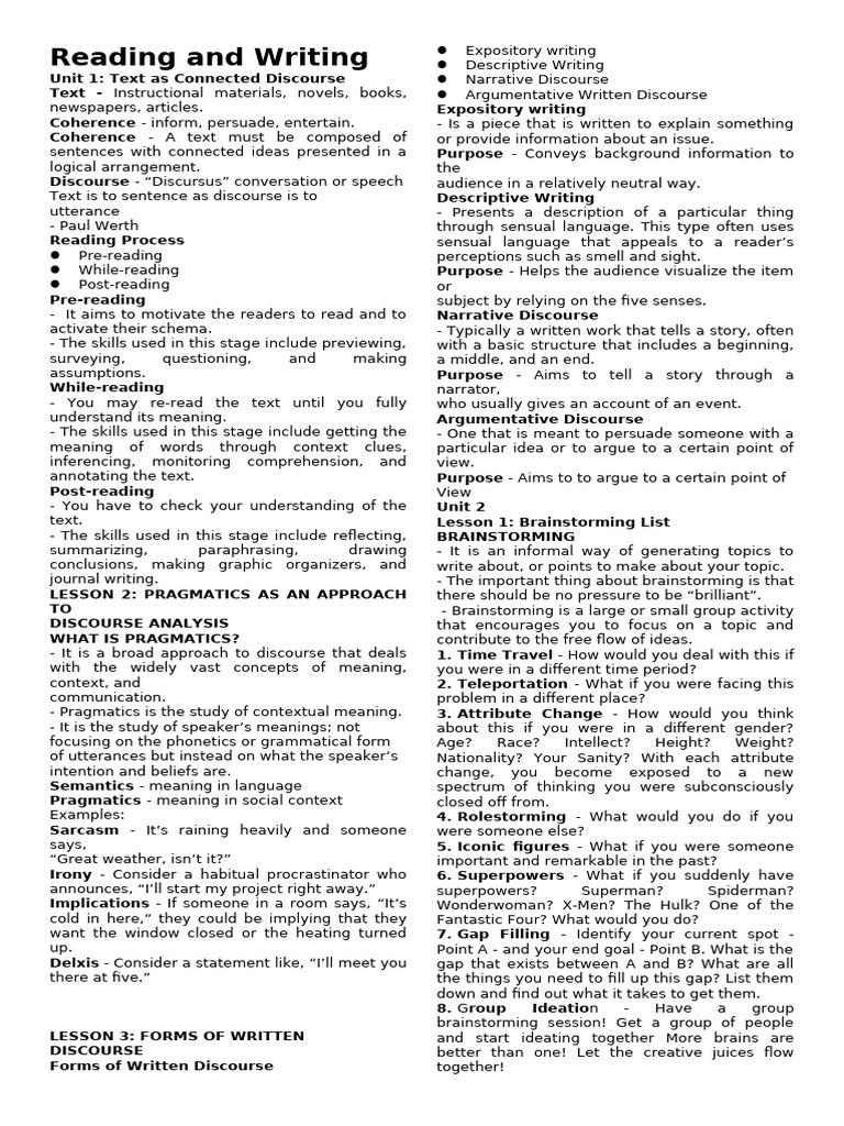 Reading And Writing Pdf