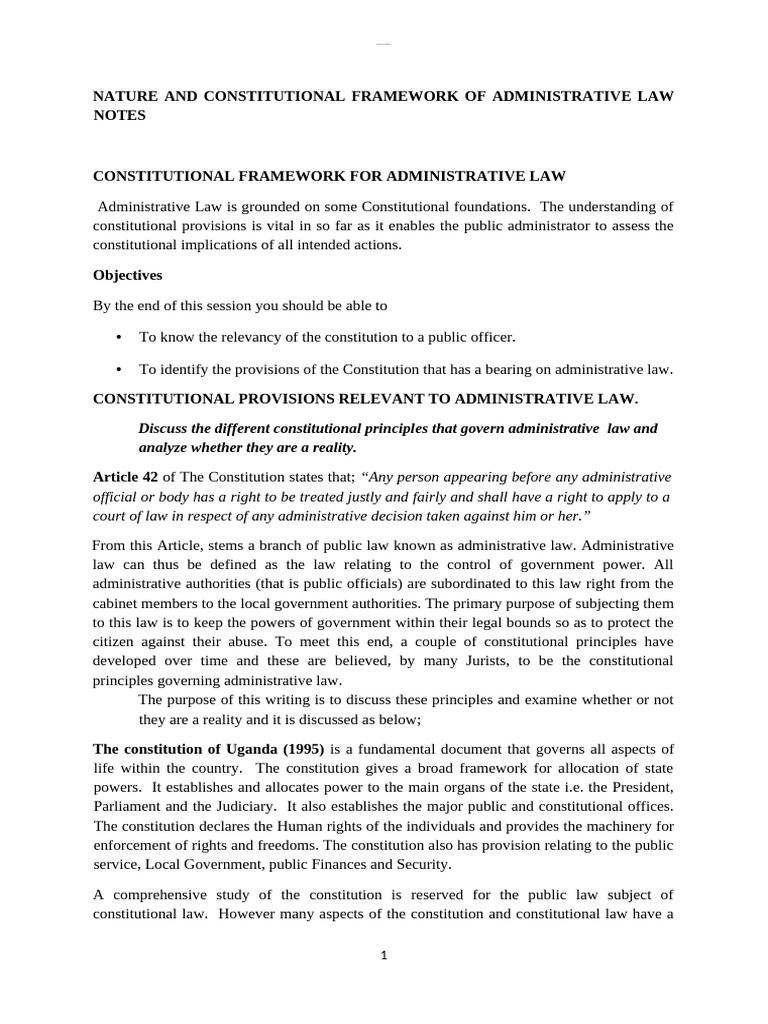 Nature and Constitutional Framework of Administrative Law Notes | PDF ...