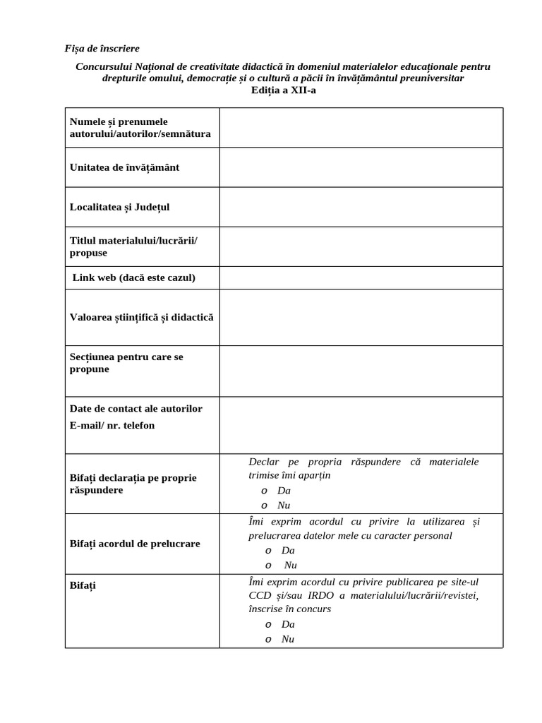 Fisa Înscriere | PDF