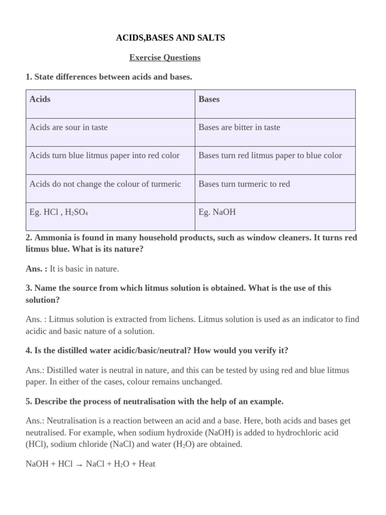 Acids, Bases & Salts TB Ans. | PDF