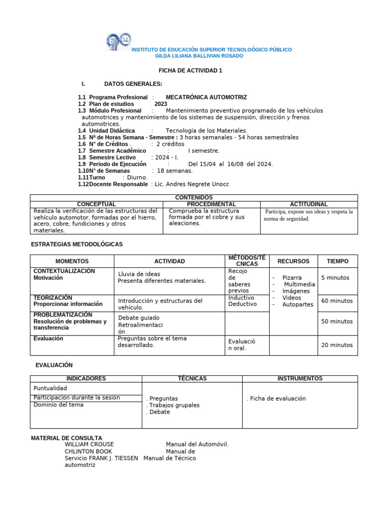 Ficha de Act 1 Tec. Mater. Negrete | PDF