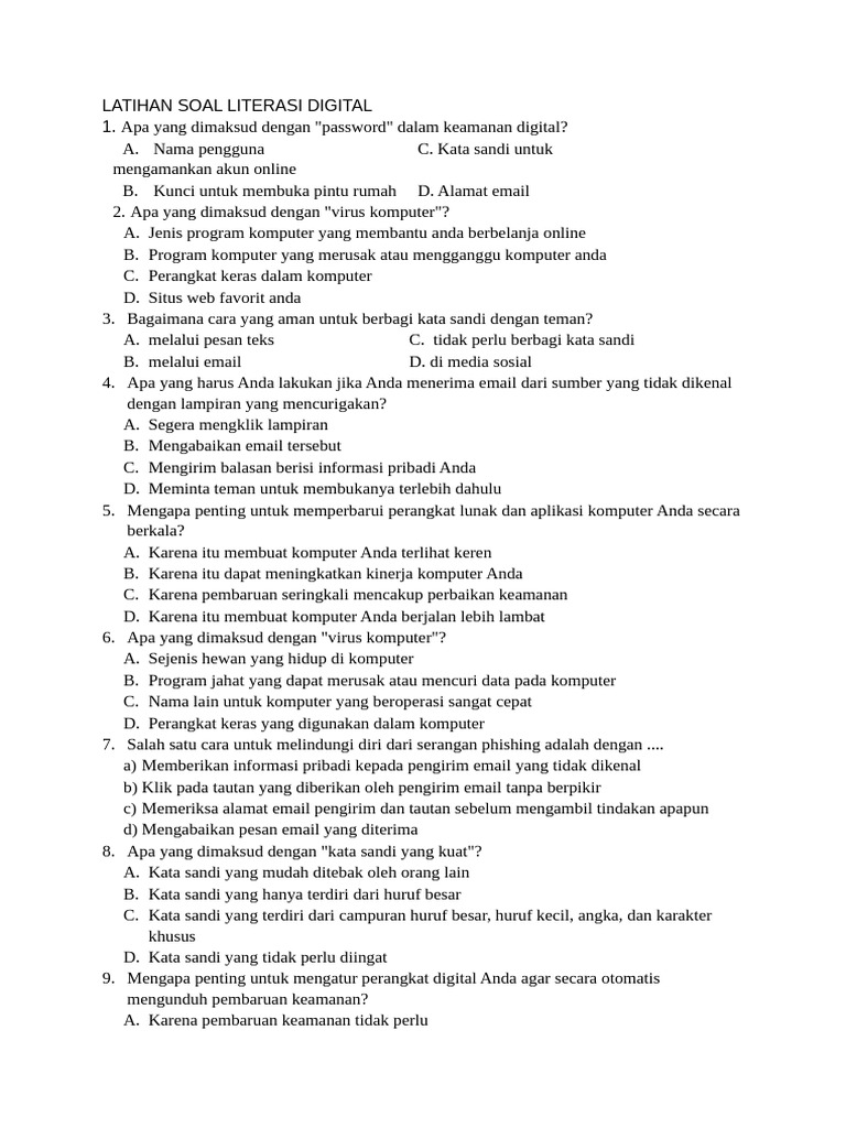 Latihan Soal Literasi Digital Pdf