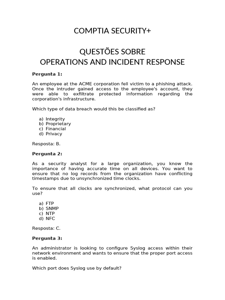 Simulado - Operations and Incident Response - en - Security + | PDF