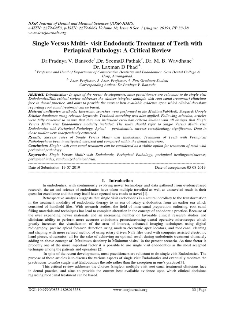 Single Versus Multi Visit Endodontic Tre | PDF