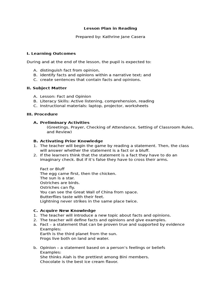 Lesson Plan in Reading | PDF