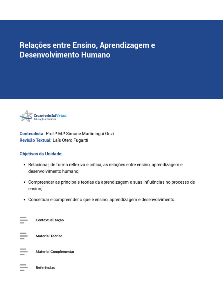 Relações Entre Ensino, Aprendizagem e Desenvolvimento Humano | PDF