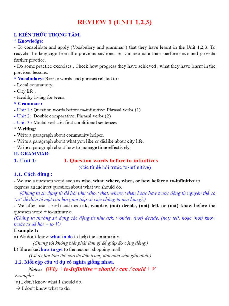 Review 1 Unit 123 Grammar Hsdocx - 1600 - PDF - Gdrive.vip | PDF