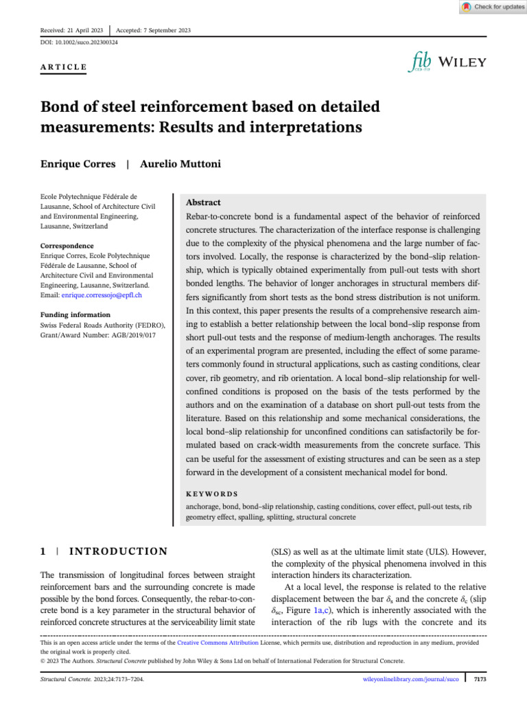 Structural Concrete - 2023 - Corres - Bond of Steel Reinforcement Based ...
