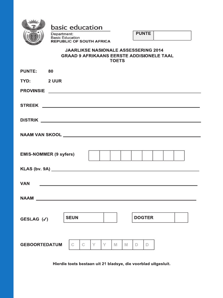 2014 Ana Grade 9 Afrikaans Fal Pdf