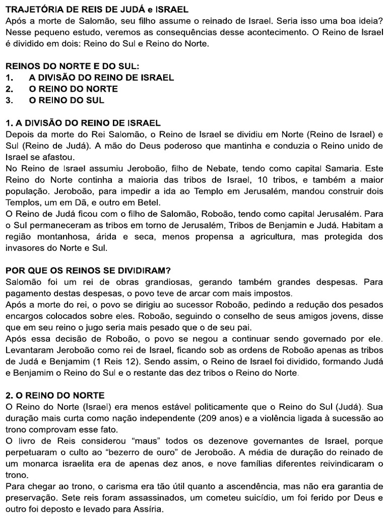Trajetória de Reis de Judá e Israel | PDF