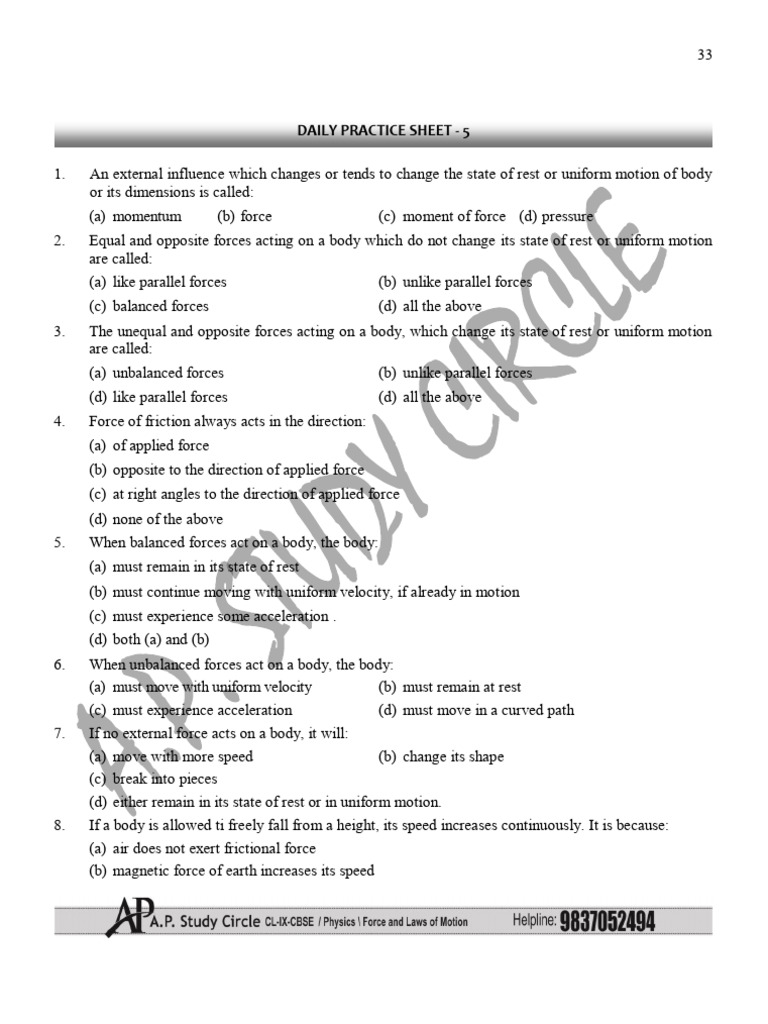 Daily Physics Practice Questions | PDF | Force | Momentum
