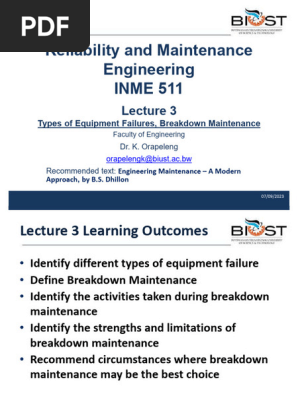 INME511_Lecture 3 Breakdown & Preventive Maintenance