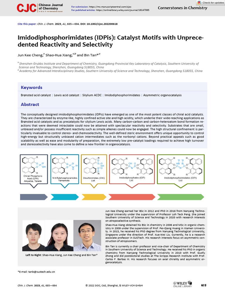 IDPis: Advanced Chiral Acid Catalysts | PDF | Catalysis | Acid