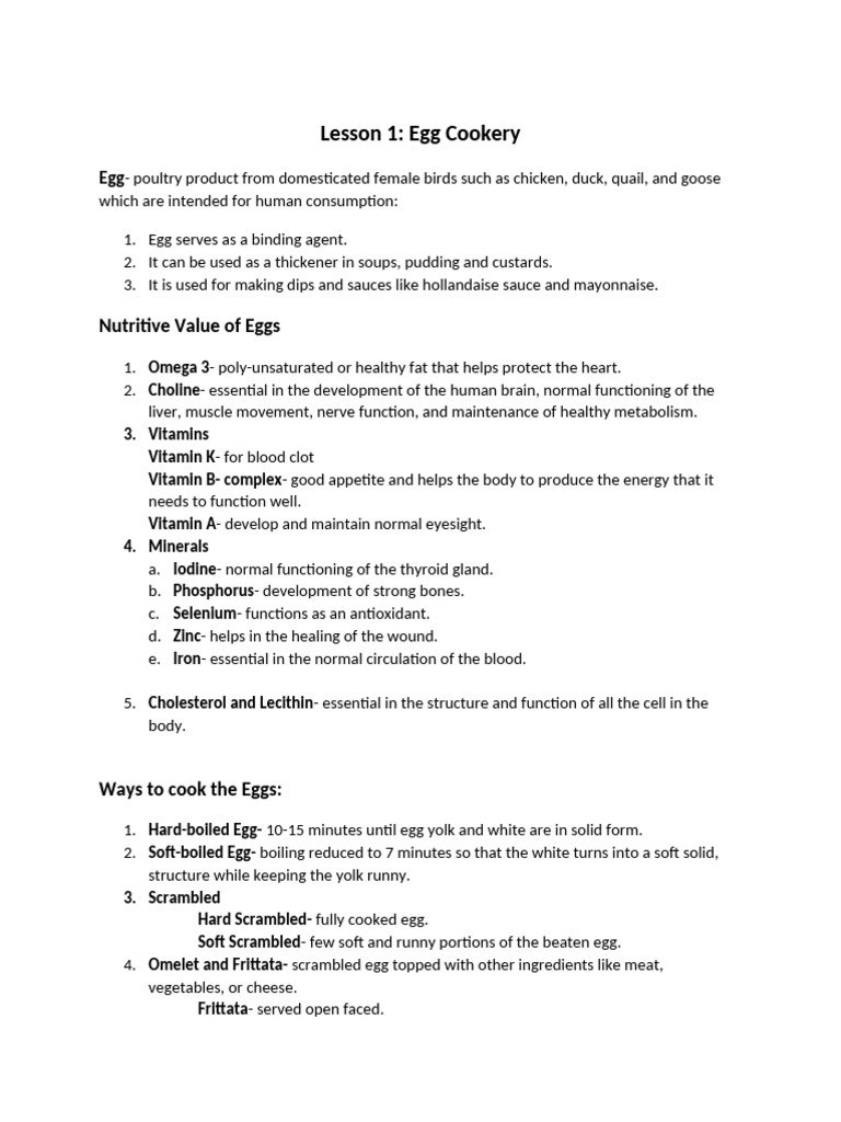 TLE GRADE 10 Egg Cookery 1 | PDF | Foods | Egg
