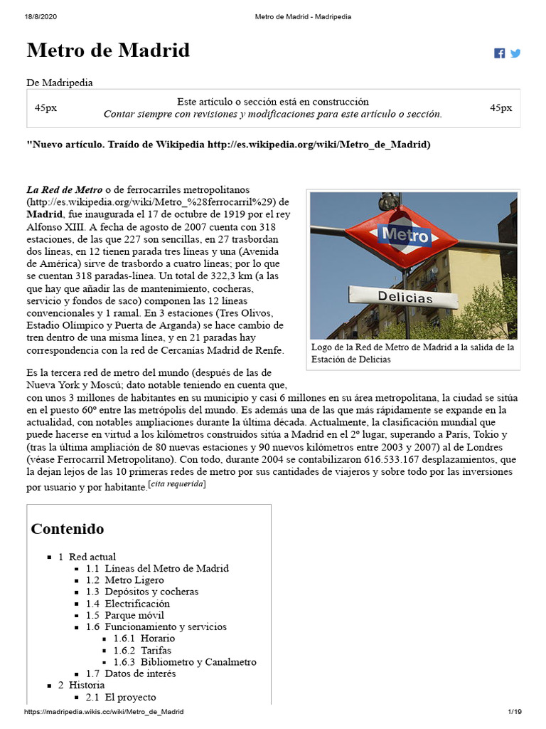 Metro de Madrid - Geométria de La RED | PDF