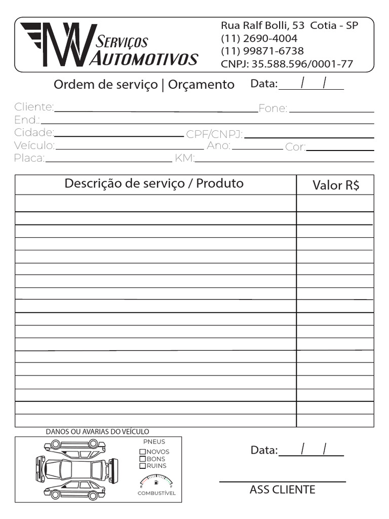 Talão de Ordem de Serviço Documento A4 Preto e Branco | PDF