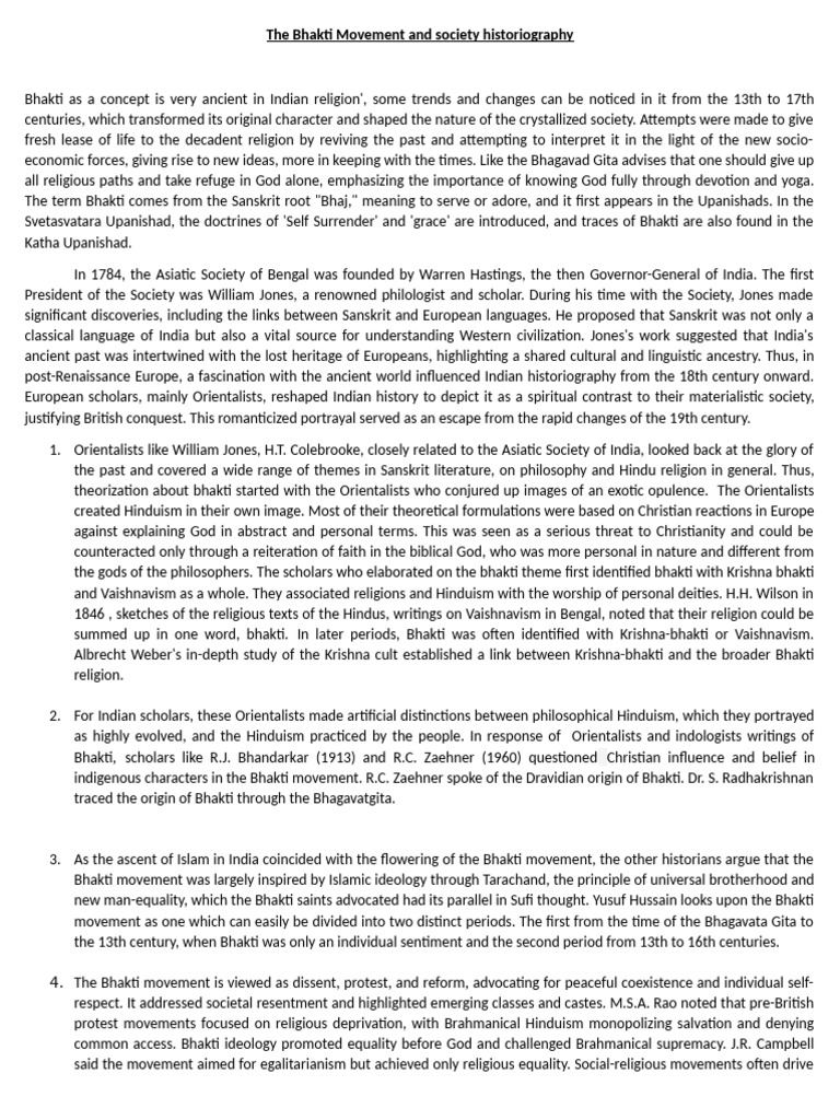 The Bhakti Movement and Society Historiography | PDF