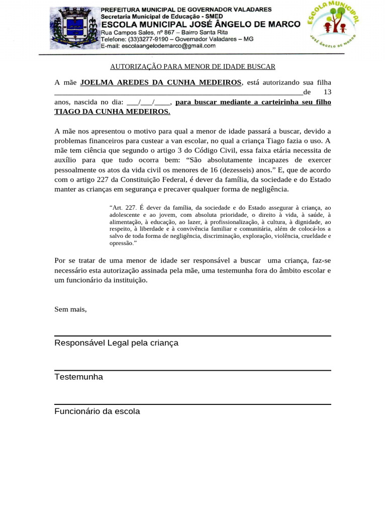 Autorização Menor de Idade | PDF