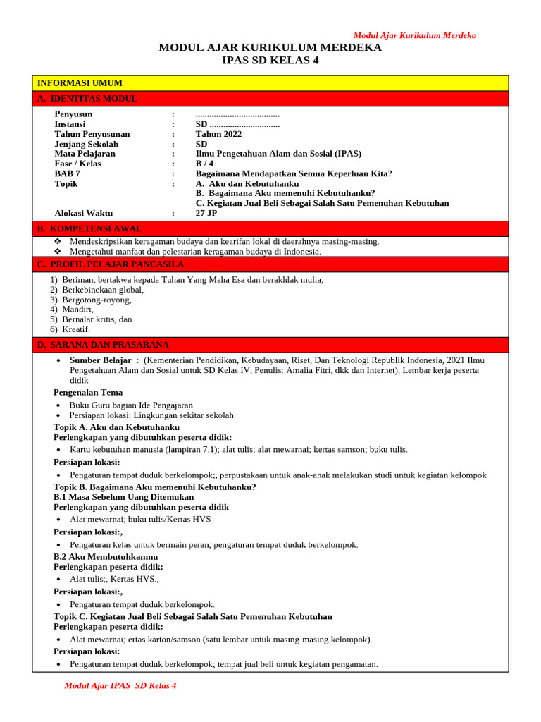 Modul Ajar IPAS BAB 7 KELAS 4 | PDF
