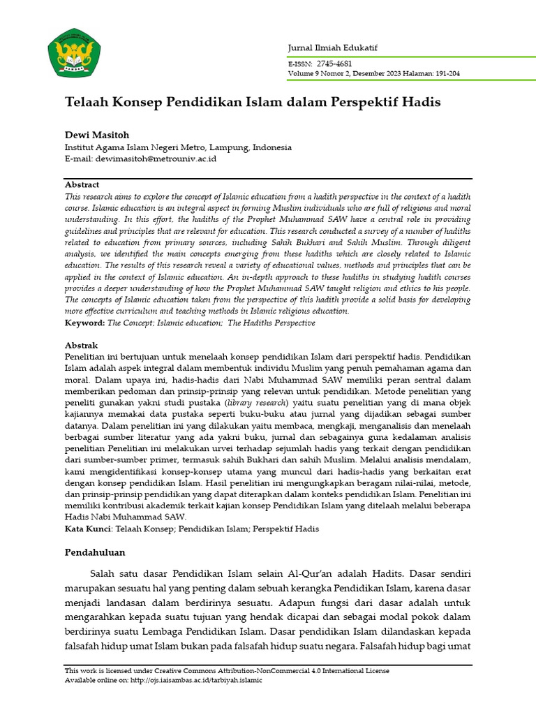 Telaah Konsep Pendidikan Islam Dalam Perspektif Ha | PDF